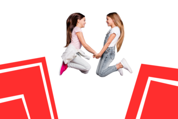 Collage image poster of two happy funny cheerful people play together have fun isolated on drawing background