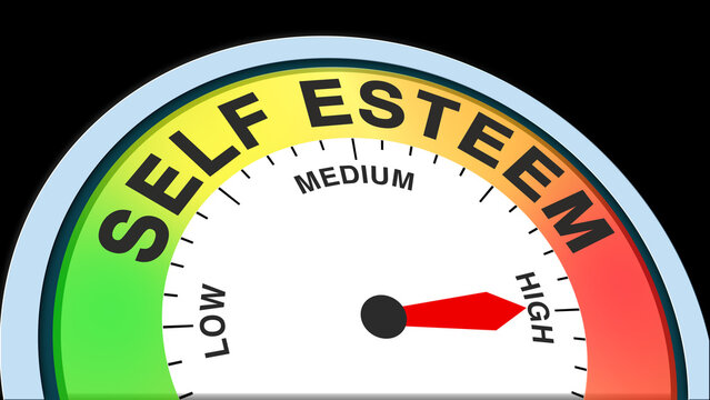 Self-esteem high, concept illustration showing strong confidence, positive self-image, and personal growth. Ideal for psychology, wellness, or lifestyle visuals in charts, meters, or text formats