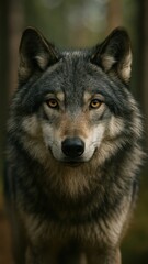 Majestic wolf in forest portrait.