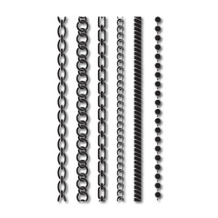 Set of vertical metal chain borders and seamless patterns