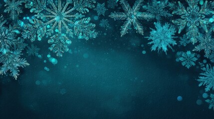 Winter Background with Decorative Snowflakes in Teal Hues, Festive Holiday Season Abstract Design, Copy Space