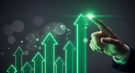 Growth Arrows with Hand Business Success Progress and Investment Concept