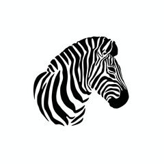 A monochrome illustration featuring the head and neck of a striped animal, rendered with bold lines