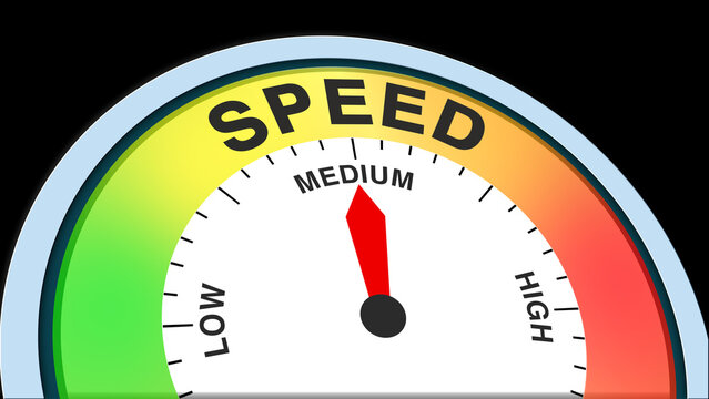 Speed medium, concept illustration showing moderate motion, balanced performance, or average efficiency. Ideal for transportation, technology, or sports visuals in charts, meters, or text formats
