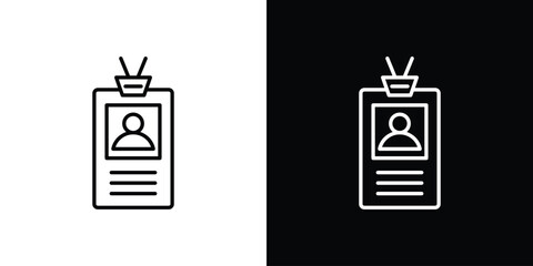 Credential icon in black line illustration. Design logo for app, UI.