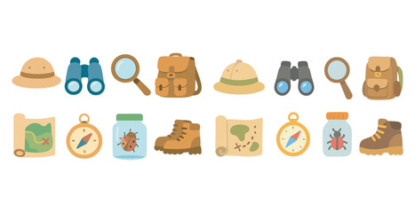 Outdoor adventure icons set &ndash; flat, filled, camping and exploration graphics