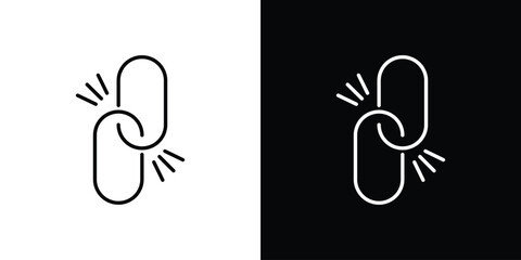 Broken link icon in black line illustration. Design logo for app, UI.