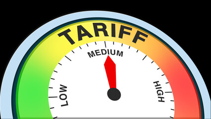 Tariff medium, concept illustration showing moderate trade fees, balanced import/export costs, or average taxation. Ideal for finance, trade, or economics visuals in charts, meters, or text formats
