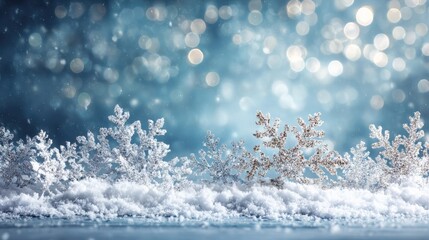 Sparkling Winter Scene with Snowflakes and Bokeh Lights for Christmas or New Year Celebrations