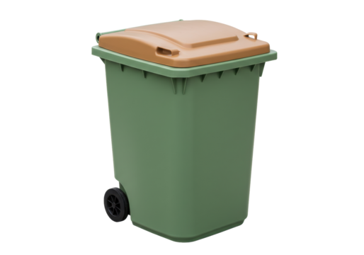 Isolated wheeled recycling garbage bin with hinged lid for yard waste removal disposal