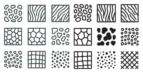 Fototapeta premium Animal pattern silhouette icons set – abstract, outline, nature-inspired graphics