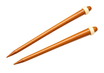 Isolated pair of wooden knitting needles on seamless backdrop for textile craft material