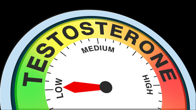 Testosterone low, concept illustration showing reduced hormone levels, weak vitality, or minimal male hormone activity. Ideal for health, medical, or wellness visuals in charts, meters, or text format