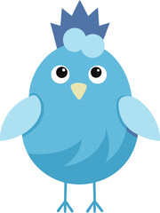 Silhouette of puffy bird wearing icicle crown and mittens, cute winter vector design.