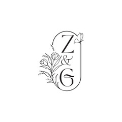 ZG letter luxury minimalist logo design wedding initial concept alphabet caligraphic style monogram
