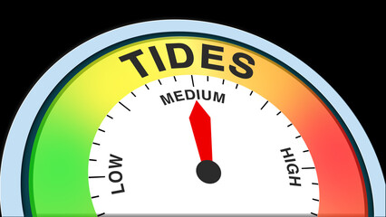 Tides medium, concept illustration showing moderate water movement, balanced sea levels, or average tidal flow. Ideal for oceanography, marine, or environmental visuals in charts, meters, or text