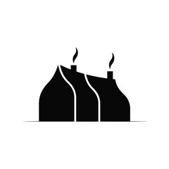 Simple black silhouette of three houses with smoke from chimneys