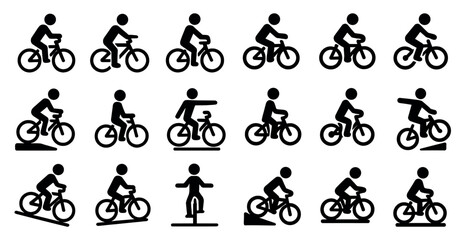 Naklejka premium Cycling silhouette icons set – outline, bike, sport and transportation symbols