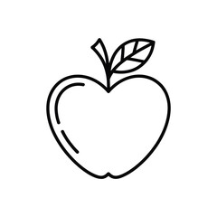 Simple outline drawing of an apple with a leaf and stem