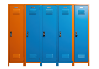 Isolated storage colorful metal lockers, organization cabinet for gym, school, employees, sports