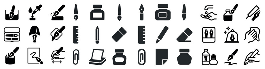 Fototapeta premium Art and craft solid icons set – filled, creative tools and design symbols