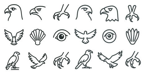 Obraz premium Bird outline icons set – silhouette, line, avian and wildlife symbols collection