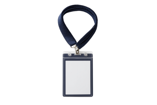 Blank white id card holder with lanyard isolated on transparent background