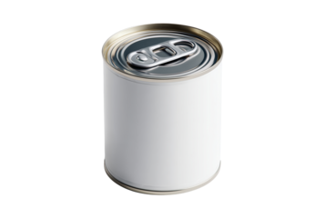 Blank white aluminum can with pull tab isolated on transparent background
