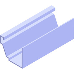 Isometric Illustration of a Light Purple Gutter Section with a Transparent Background Representing Drainage Systems and Home Improvement Components