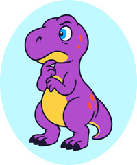 Cute Cartoon Dinosaur Thinking Vector Illustration