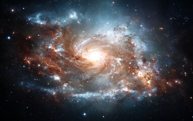Fototapeta premium Stunning Spiral Galaxy with Bright Core and Colorful Nebulae Captured in Deep Space Imagery
