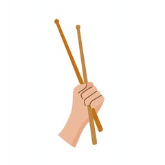 Flat vector illustration of a hand holding drumsticks