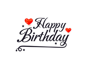 Elegant hand-lettered happy birthday greeting with decorative hearts and flourishes for celebratory cards and social media posts.