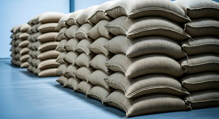Stacked Sacks of Agricultural Product in a Warehouse