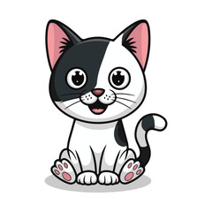 Obraz premium Cute Black and White Kitten Sitting and Smiling Vector Cartoon Illustration