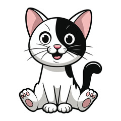 Fototapeta premium Cute Black and White Kitten Sitting and Smiling Vector Cartoon Illustration