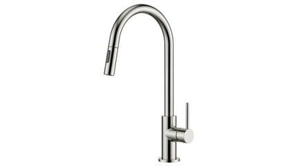 Isolated Shiny Silver Kitchen Faucet with Pull Down Sprayer and Water Temperature Lever