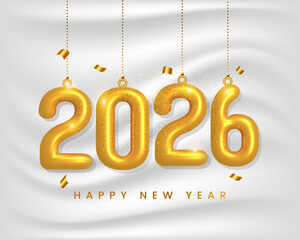 Golden balloon numbers celebrate the arrival of the new year 2026 with festive sparkle and elegant design.