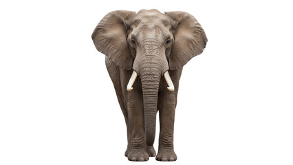 Obraz premium Frontal Photograph of an African Bush Elephant (Loxodonta africana) with Tusks, Isolated PNG