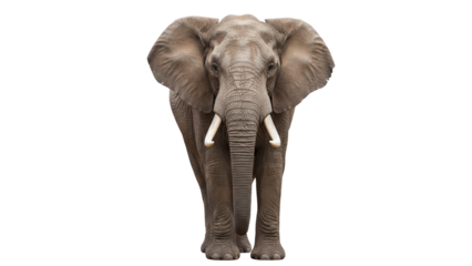 Frontal Photograph of an African Bush Elephant (Loxodonta africana) with Tusks, Isolated PNG