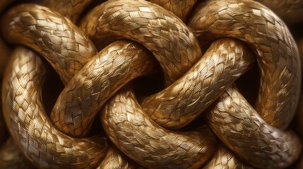 Intricate Golden Rope Pattern with Textured Weaves Showcasing Craftsmanship and Design in a Close-Up View