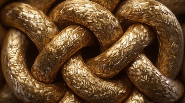 Intricate Golden Rope Pattern with Textured Weaves Showcasing Craftsmanship and Design in a Close-Up View