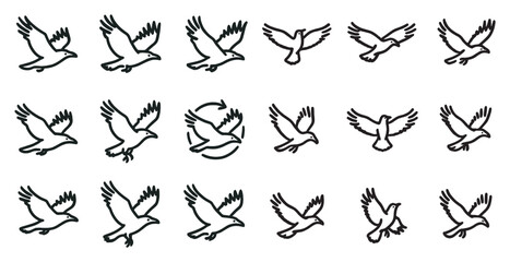 Fototapeta premium Bird outline icons set – silhouette, avian, wildlife and nature symbols