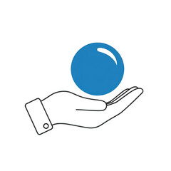 Stylized illustration of a hand holding a blue sphere, representing care or offering, isolated on transparent background