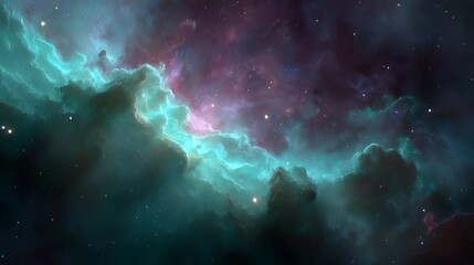 Fototapeta premium Cosmic Nebula with Vibrant Colors and Ethereal Clouds in Deep Space Background for Astrophysics and Science Themes