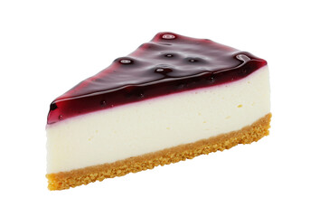 Isolated slice of cheesecake with fruit topping. Delicious sweet dessert on a plate for party.