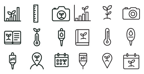 Gardening and plant outline icons set – line, horticulture, botanical basics