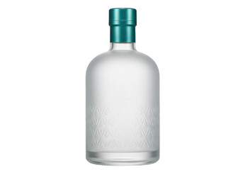 Isolated frosted glass bottle with green cap featuring diamond textured design, no background