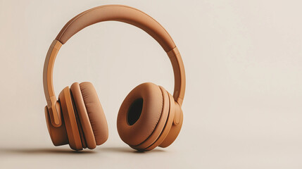 Mocha Mousse headphones, minimalist background, close-up, copy space.