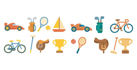 Sports and recreation icons set – flat, outline, athletic and fitness symbols